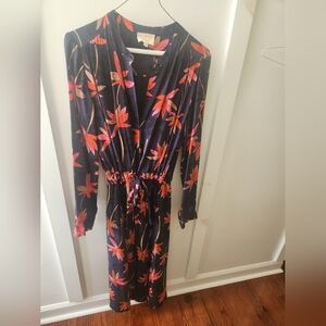 Sezane Floral Navy Long Sleeve Dress